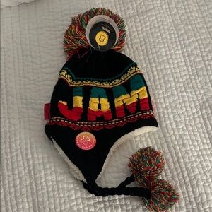 Robin Ruth Colorful Knit Jamaica Hat with Pom Poms